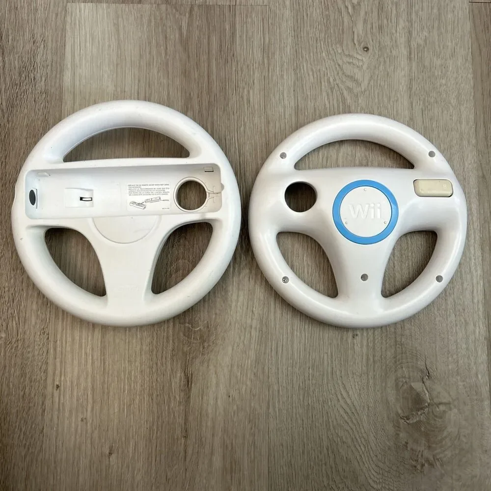 Nintendo Wii Steering Wheel x2 Mario Kart Racing OEM Official White RVL-024